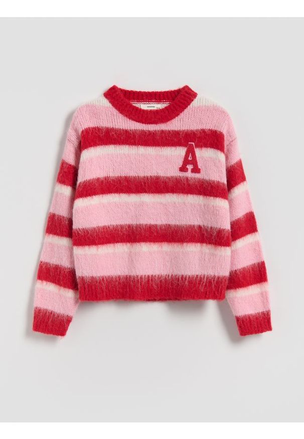 Reserved - Dzianinowy sweter z domieszką wełny - wielobarwny. Materiał: wełna, dzianina