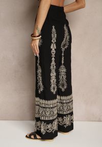 Renee - Czarne Szerokie Spodnie z Lnem i Bawełną High Waist z Haftem i Metaliczną Nicią Serilia. Okazja: na co dzień. Stan: podwyższony. Kolor: czarny. Materiał: bawełna, len. Wzór: haft. Styl: elegancki, casual #5