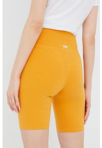 Brixton szorty damskie kolor żółty gładkie high waist. Stan: podwyższony. Kolor: żółty. Materiał: skóra, dzianina. Wzór: gładki #3