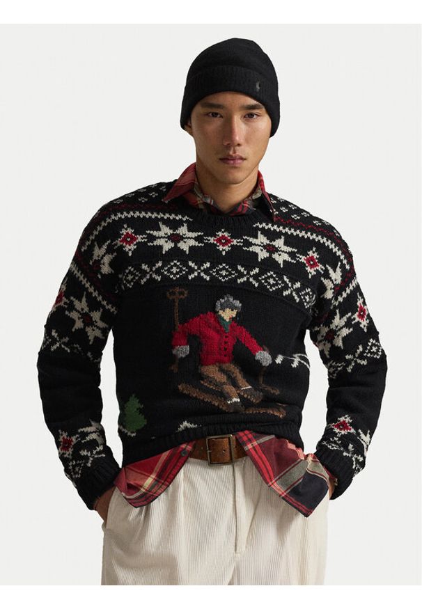 Polo Ralph Lauren Sweter 710982259001 Czarny Regular Fit. Typ kołnierza: polo. Kolor: czarny. Materiał: wełna