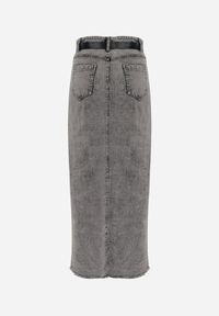 Born2be - Szara Jeansowa Spódnica Maxi z Paskiem Goergen. Stan: podwyższony. Kolor: szary. Materiał: jeans. Wzór: aplikacja #5