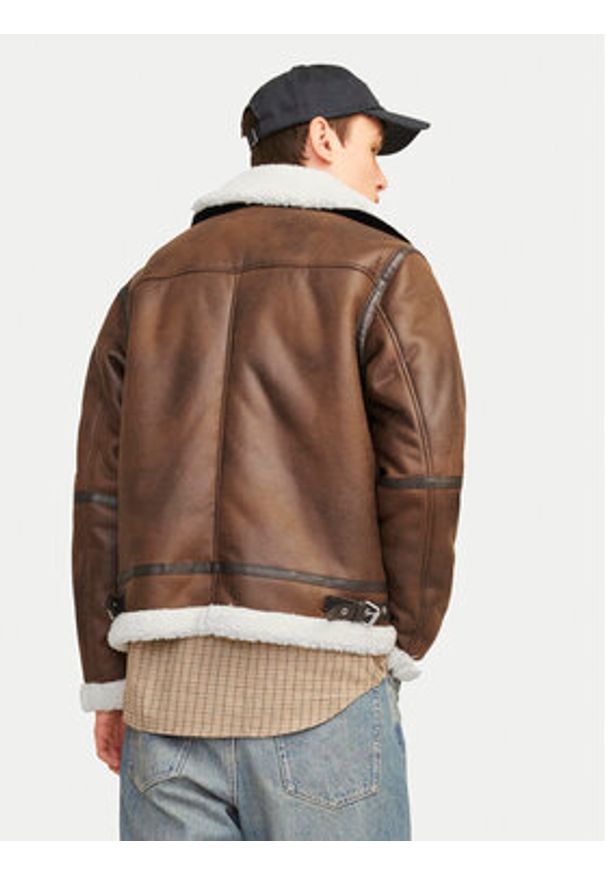 Jack & Jones Kurtka z imitacji skóry Cole Aviator 12261819 Brązowy Regular Fit. Kolor: brązowy. Materiał: skóra