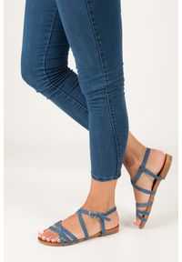 Casu - Niebieskie lekkie sandały płaskie z paskami trzymającymi stopę casu k18x4/bl. Okazja: na co dzień. Zapięcie: pasek. Kolor: niebieski. Materiał: skóra ekologiczna. Sezon: lato. Styl: casual, klasyczny #1