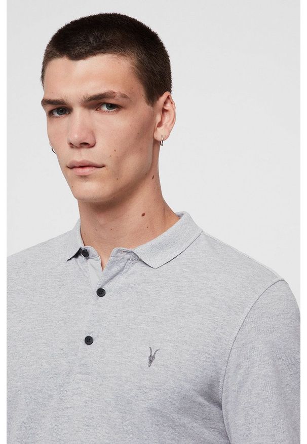 AllSaints - Longsleeve Reform Polo. Okazja: na co dzień. Typ kołnierza: polo. Kolor: szary. Materiał: dzianina. Długość rękawa: długi rękaw. Styl: casual