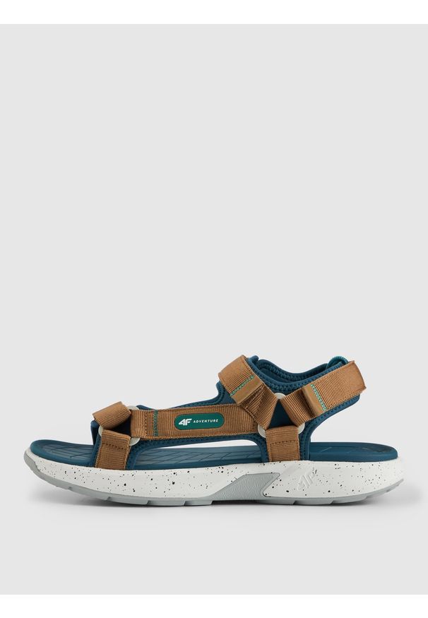 4f - 4F Sandały SVING męskie - brązowe 42. Okazja: na co dzień, na spacer. Zapięcie: rzepy. Kolor: brązowy. Materiał: neopren, guma, nylon. Wzór: paski. Sezon: lato. Styl: casual