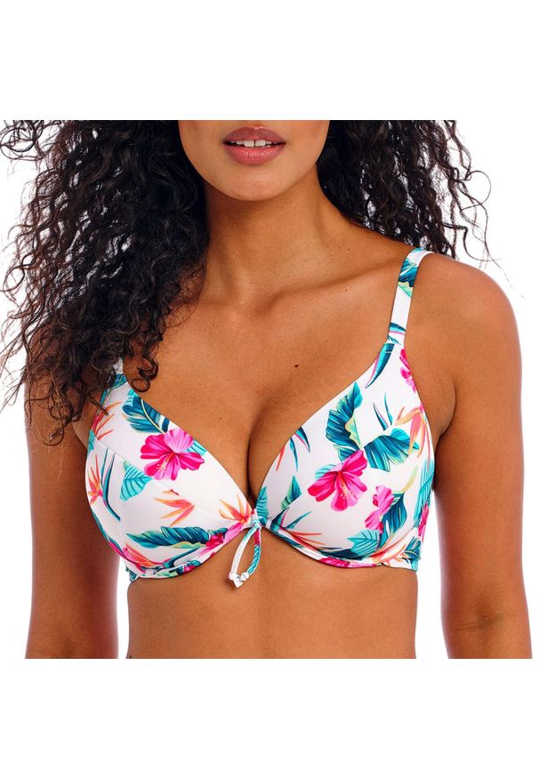 FREYA ACTIVE - Damski top do kostiumu kąpielowego Freya Palm paradise. Kolor: biały. Wzór: nadruk
