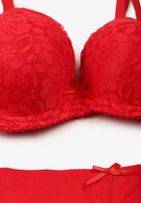 Born2be - Czerwony Klasyczny Komplet Biustonosz i Majtki Figi z Koronką Ezilene. Kolor: czerwony. Materiał: koronka. Wzór: koronka #3