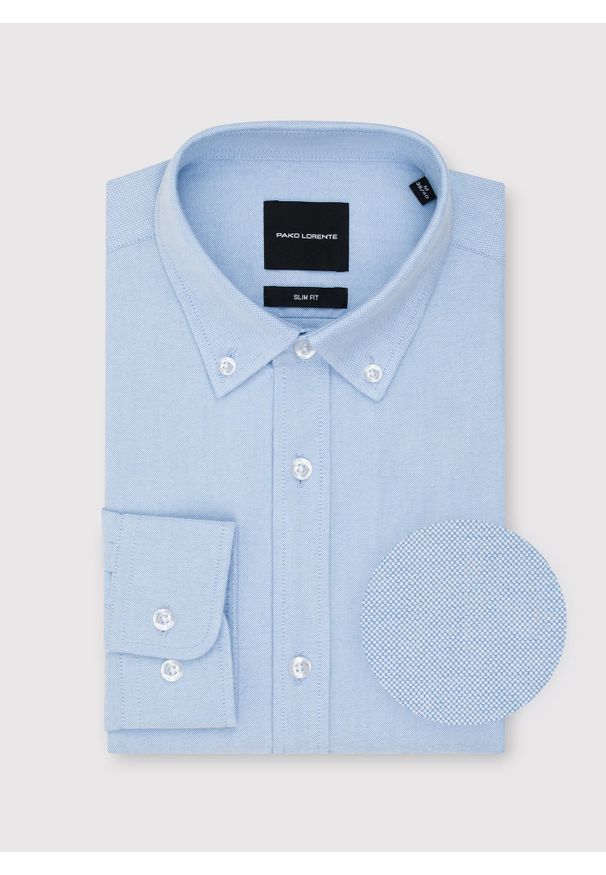 Pako Lorente - Niebieska koszula męska. Typ kołnierza: button down. Kolor: niebieski. Materiał: bawełna. Długość rękawa: długi rękaw. Długość: długie. Wzór: gładki