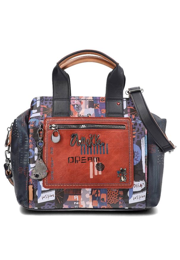 Granatowa Torebka Damska Glamour Kuferek Anekke. Kolor: niebieski. Wzór: kolorowy. Materiał: skórzane. Styl: glamour