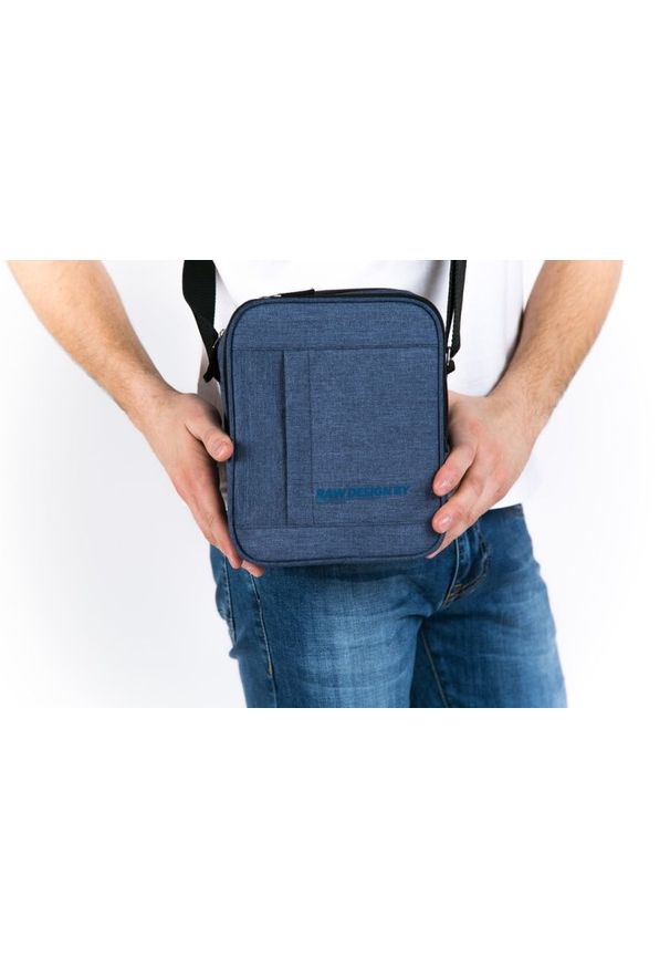 Pako Jeans - Granatowa, Mała Męska Torebka, Listonoszka, Saszetka na Ramię. Kolor: niebieski. Materiał: poliester. Wzór: napisy