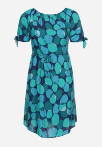 Born2be - Zielona Trapezowa Sukienka Bawełniana z Elastycznym Dekoltem i Sznurkiem w Talii Eeraphina. Kolor: zielony. Materiał: bawełna. Typ sukienki: trapezowe. Styl: rockowy, elegancki, wizytowy #7