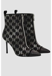 Karl Lagerfeld - KARL LAGERFELD Czarne skórzane botki na szpilce Ankle Boot Monogram, Rozmiar 37. Kolor: czarny. Materiał: skóra. Obcas: na szpilce