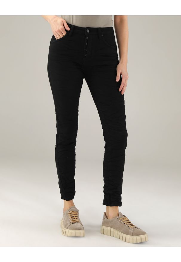 Unisono - CZARNE JEANSY Z GUZIKAMI 191-TL2053 NERO. Kolor: czarny. Materiał: jeans