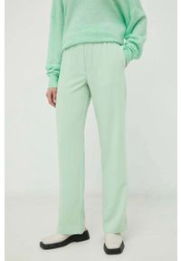 Samsoe & Samsoe - Samsoe Samsoe spodnie damskie kolor zielony proste high waist. Okazja: na co dzień. Stan: podwyższony. Kolor: zielony. Materiał: poliester, dzianina. Styl: casual