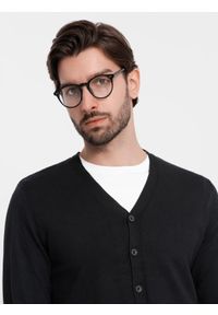 Ombre Clothing - Monochromatyczny dzianinowy męski kardigan z wiskozą – czarny V2 - Rozmiar: XXL. Kolor: czarny. Materiał: wiskoza, dzianina. Wzór: gładki, aplikacja. Styl: elegancki #3