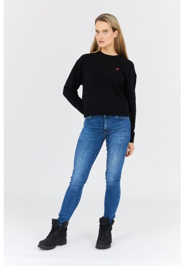Kenzo - KENZO Czarny sweter damski z kwiatkiem, Rozmiar S. Kolor: czarny. Wzór: kwiaty