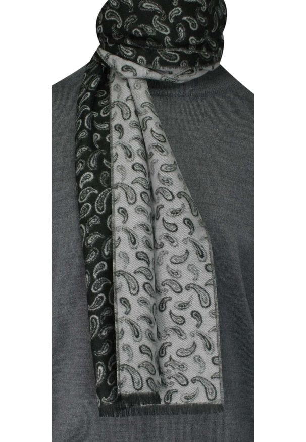 V. Fraas - Szalik Czarno-Szary, Miękki, Wzór Paisley, Łezki, Nerki, Firmy V.Fraas -Cashmink- Elegancki, Męski. Kolor: wielokolorowy, czarny, szary. Materiał: poliakryl, wełna, tkanina, materiał, syntetyk. Wzór: paisley. Sezon: lato. Styl: elegancki