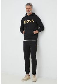 Boss Green - BOSS spodnie dresowe BOSS GREEN męskie kolor czarny z aplikacją. Kolor: czarny. Materiał: dresówka. Wzór: aplikacja #3