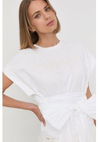 TwinSet - Twinset t-shirt bawełniany kolor biały. Kolor: biały. Materiał: bawełna. Wzór: aplikacja #2