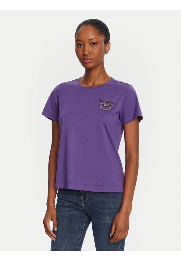 Pinko - PINKO T-Shirt Quentin 103320 A2RN Fioletowy Regular Fit. Kolor: fioletowy. Materiał: bawełna