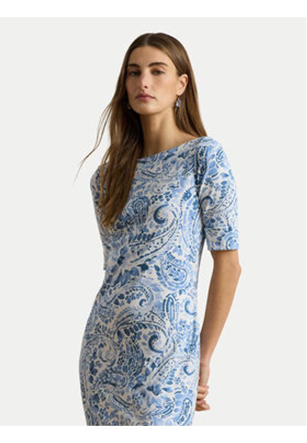 Lauren Ralph Lauren - LAUREN RALPH LAUREN Sukienka codzienna 200B22023001 Niebieski jasny Slim Fit. Okazja: na co dzień. Kolor: niebieski. Materiał: bawełna. Typ sukienki: proste. Styl: casual