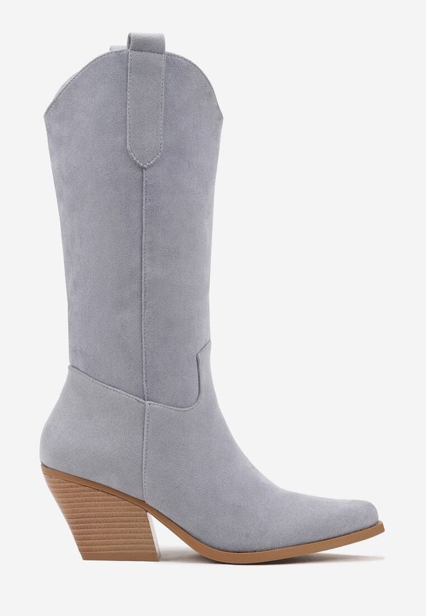 Born2be - Niebieskie Kozaki Kowbojki na Stożkowym Obcasie Irialins. Okazja: na spotkanie biznesowe. Kolor: niebieski. Obcas: na obcasie. Styl: biznesowy. Wysokość obcasa: średni