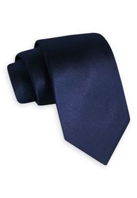 Ciemny Granatowy Elegancki Szeroki Krawat Angelo di Monti- 7 cm, Męski, Klasyczny, w Tłoczony Prążek. Kolor: niebieski. Wzór: prążki. Styl: klasyczny, elegancki #1