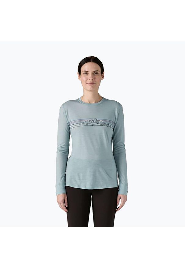 Longsleeve damski Patagonia Cap Cool Merino Blend Graphic. Typ kołnierza: polo. Kolor: niebieski. Długość rękawa: długi rękaw