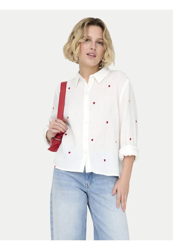 only - ONLY Koszula Heart 15332482 Biały Regular Fit. Kolor: biały. Materiał: bawełna