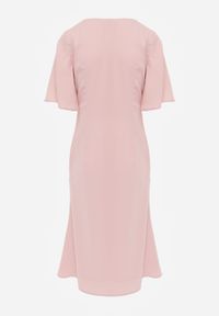 Born2be - Różowa Koktajlowa Sukienka VICES ze Zwiewnymi Rękawami i Kwiatową Aplikacją 3D Talilia. Okazja: na wesele, na ślub cywilny, na imprezę. Kolor: różowy. Wzór: aplikacja, kwiaty. Styl: wizytowy #5