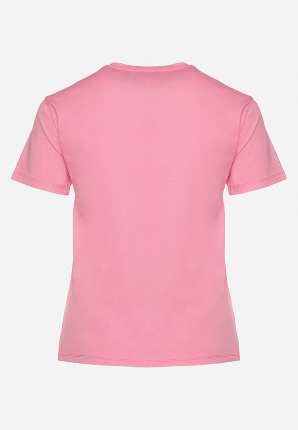 Born2be - Różowy T-shirt Bawełniany Ozdobiony Cekinami Lirenell. Okazja: na co dzień, do pracy. Kolor: różowy. Materiał: bawełna. Wzór: aplikacja. Styl: casual, klasyczny, glamour