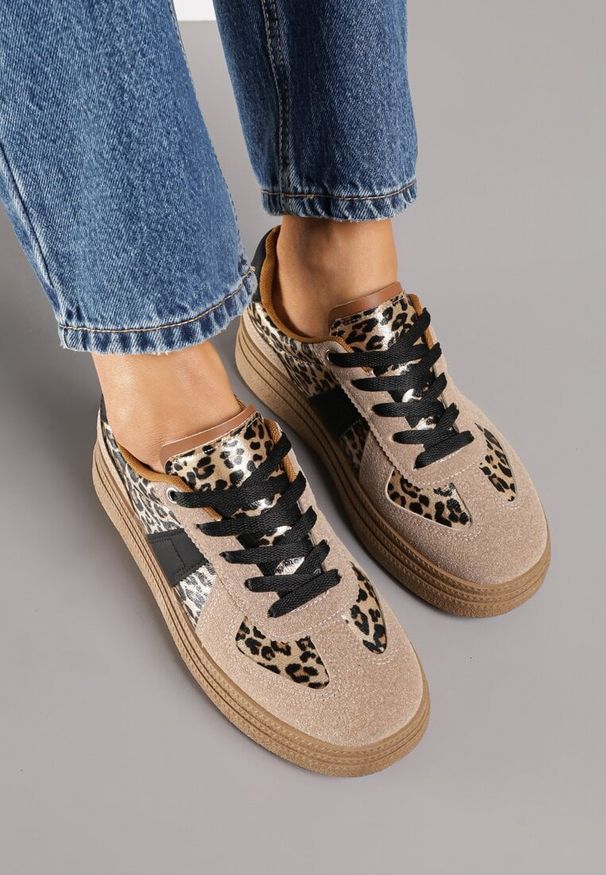 Renee - Panterkowe Sneakersy w Stylu Tenisówek na Platformie Gilritisa. Okazja: na co dzień. Materiał: dresówka. Obcas: na platformie
