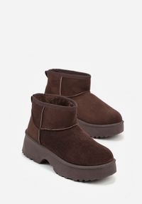 Renee - Ciemnobrązowe Śniegowce z Imitacji Zamszu o Wsuwanym Fasonie na Platformie Reilessa. Kolor: brązowy. Materiał: zamsz. Obcas: na platformie. Styl: klasyczny #7