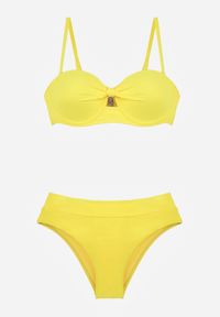 Born2be - Żółte Dwuczęściowe Bikini Na Plażę i Basen z Odpinanymi Ramiączkami i Ozdobnym Wycięciem Urilienne. Kolekcja: plus size. Kolor: żółty. Długość: długie #3