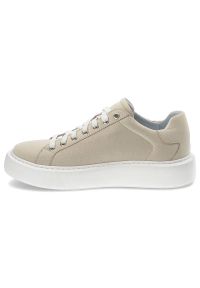 Beżowe Sneakersy Nessi Skórzane Półbuty Damskie. Kolor: beżowy. Materiał: skóra. Szerokość cholewki: normalna