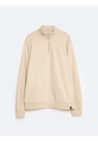 Big-Star - Bluza męska ze stójką kremowa Salih 103. Okazja: na co dzień. Typ kołnierza: kołnierzyk stójkowy. Kolor: biały. Materiał: dzianina, skóra, bawełna, wiskoza. Wzór: aplikacja. Styl: wizytowy, casual, elegancki #3