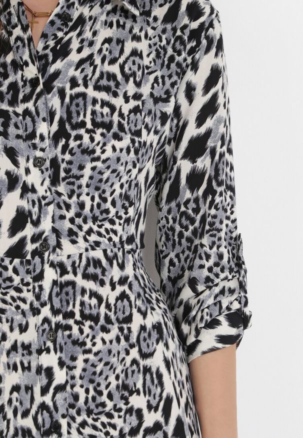 Born2be - Szaro-Granatowa Sukienka Adolia. Kolor: szary. Długość rękawa: długi rękaw. Wzór: motyw zwierzęcy. Typ sukienki: koszulowe. Długość: maxi