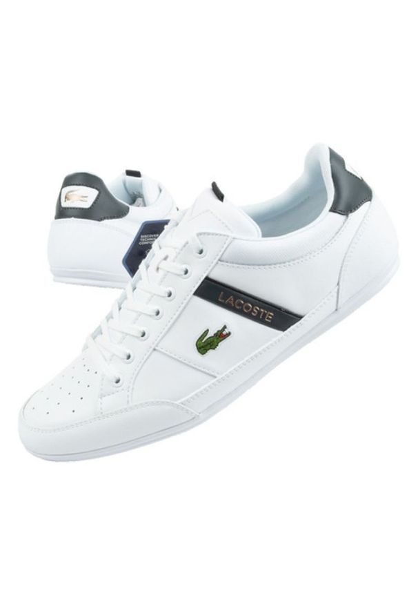 Buty Lacoste Chaymon M 13081 białe. Okazja: na co dzień. Kolor: biały. Materiał: skóra ekologiczna, materiał. Szerokość cholewki: normalna