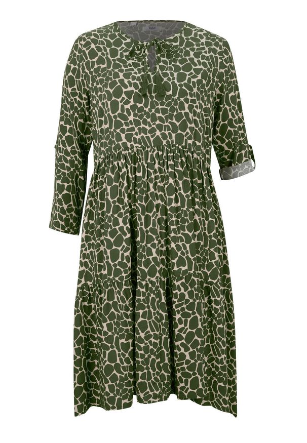 Sukienka koszulowa LENZING™ ECOVERO™ bonprix beżowo-szaro-ciemny khaki w cętki leoparda. Kolor: szary. Materiał: wiskoza. Wzór: nadruk. Typ sukienki: koszulowe