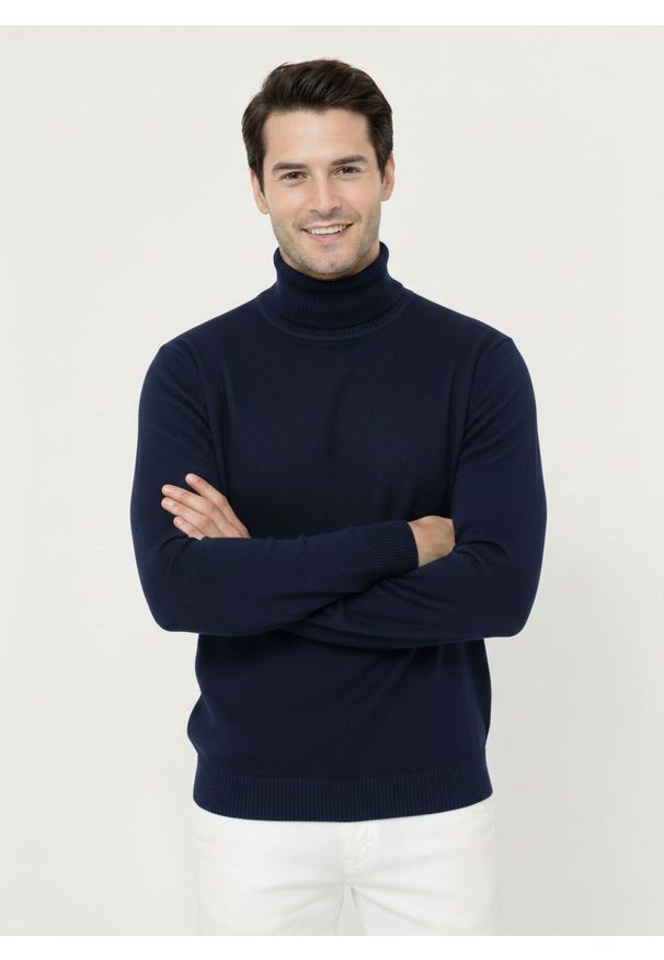 Golf Granatowy, Ciemny, Bawełniany, Męski - Brave Soul. Typ kołnierza: golf. Kolor: niebieski. Materiał: bawełna. Sezon: jesień, zima. Styl: klasyczny