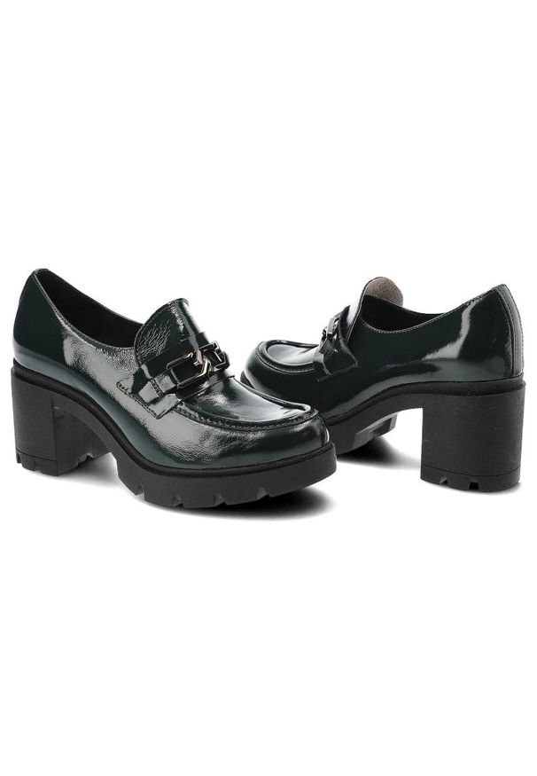Zielone Półbuty Lemar Wygodne Skórzane Buty. Okazja: na co dzień. Kolor: zielony. Materiał: skóra. Wzór: aplikacja. Obcas: na obcasie. Styl: casual, elegancki. Wysokość obcasa: średni