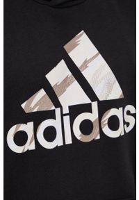 Adidas - adidas bluza męska kolor czarny z kapturem z nadrukiem. Typ kołnierza: kaptur. Kolor: czarny. Materiał: poliester. Wzór: nadruk #5