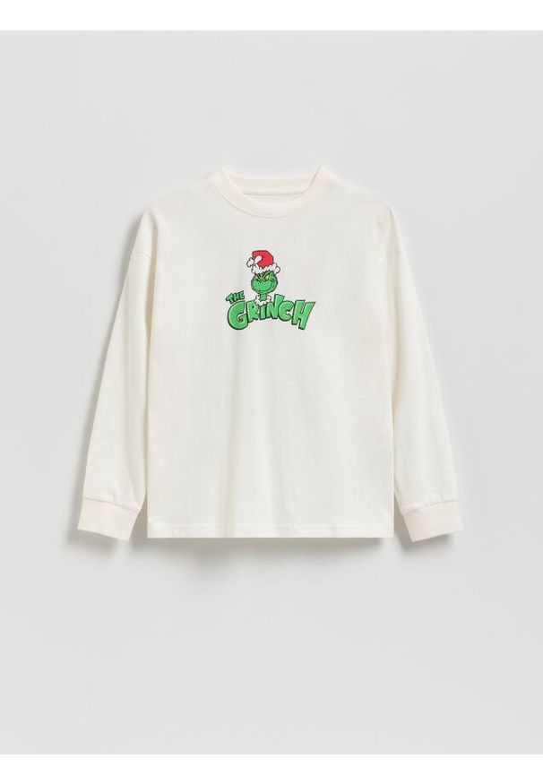 Reserved - Longsleeve Grinch - złamana biel. Materiał: dzianina, bawełna. Długość rękawa: długi rękaw