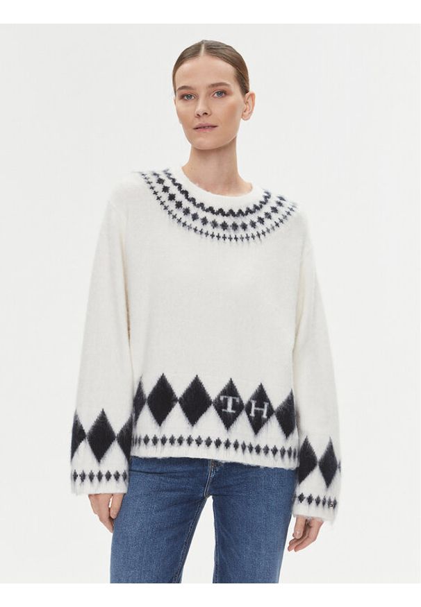 TOMMY HILFIGER - Tommy Hilfiger Sweter Fairisle WW0WW40089 Écru Oversize. Materiał: wełna, syntetyk