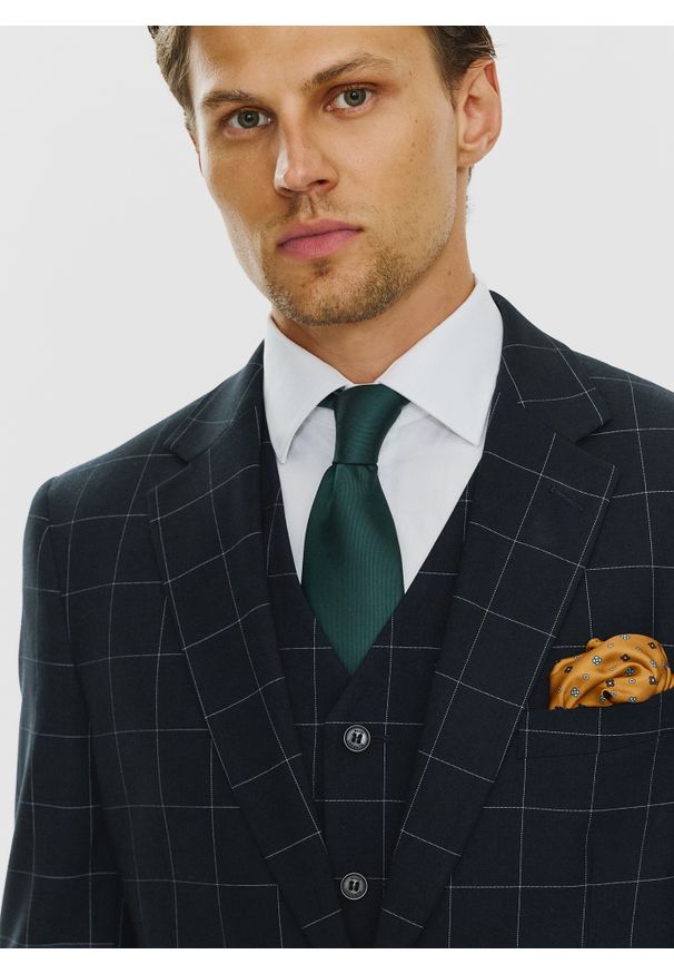 Pako Lorente - PAKO LORENTE – Granatowa kamizelka w kratę Windowpane. Kolor: niebieski. Materiał: poliester, elastan, wiskoza