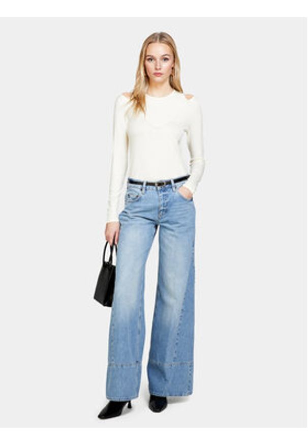 Sisley Sweter 1B7YM104G Écru Slim Fit. Materiał: syntetyk