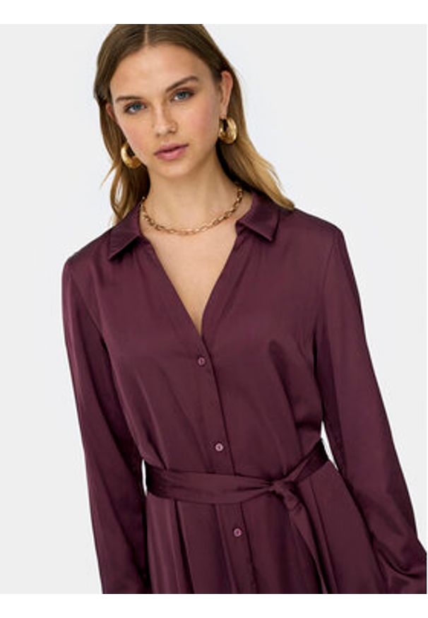 only - ONLY Sukienka koszulowa Mika 15361725 Bordowy Regular Fit. Kolor: czerwony. Materiał: syntetyk. Typ sukienki: koszulowe