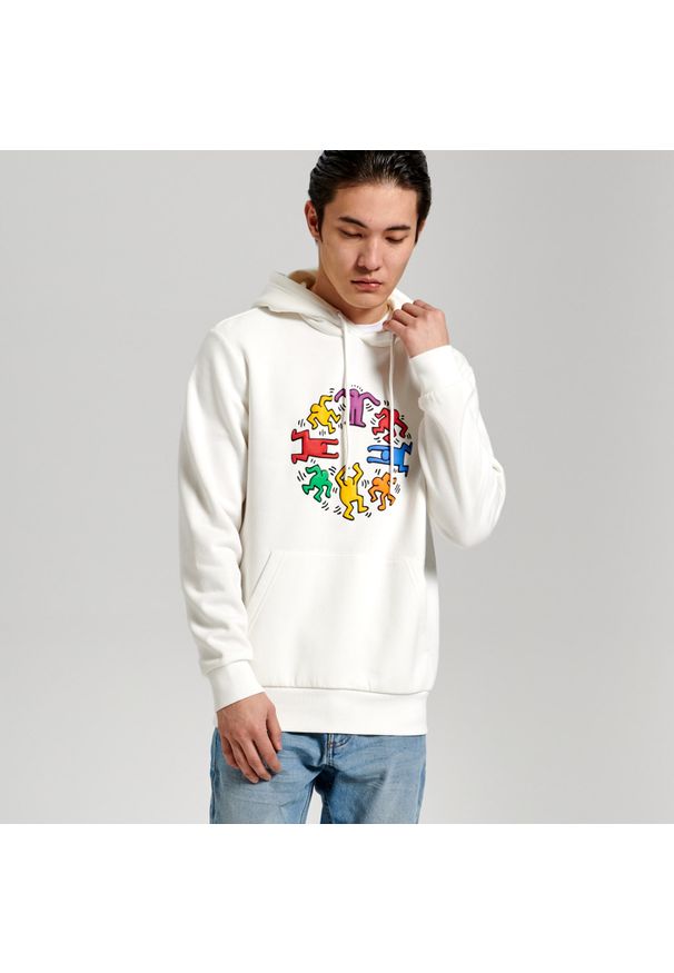 Sinsay - Bluza kangurka z kapturem Keith Haring - Kremowy. Typ kołnierza: kaptur. Kolor: kremowy