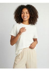Sinsay - Ażurowa koszulka - kremowy. Kolor: kremowy. Wzór: ażurowy #1