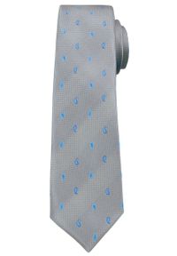 Szary Elegancki Krawat -Angelo di Monti- 6 cm, Męski, Błękitny Wzór Paisley, Nerka. Kolor: niebieski, szary, wielokolorowy. Wzór: paisley. Styl: elegancki